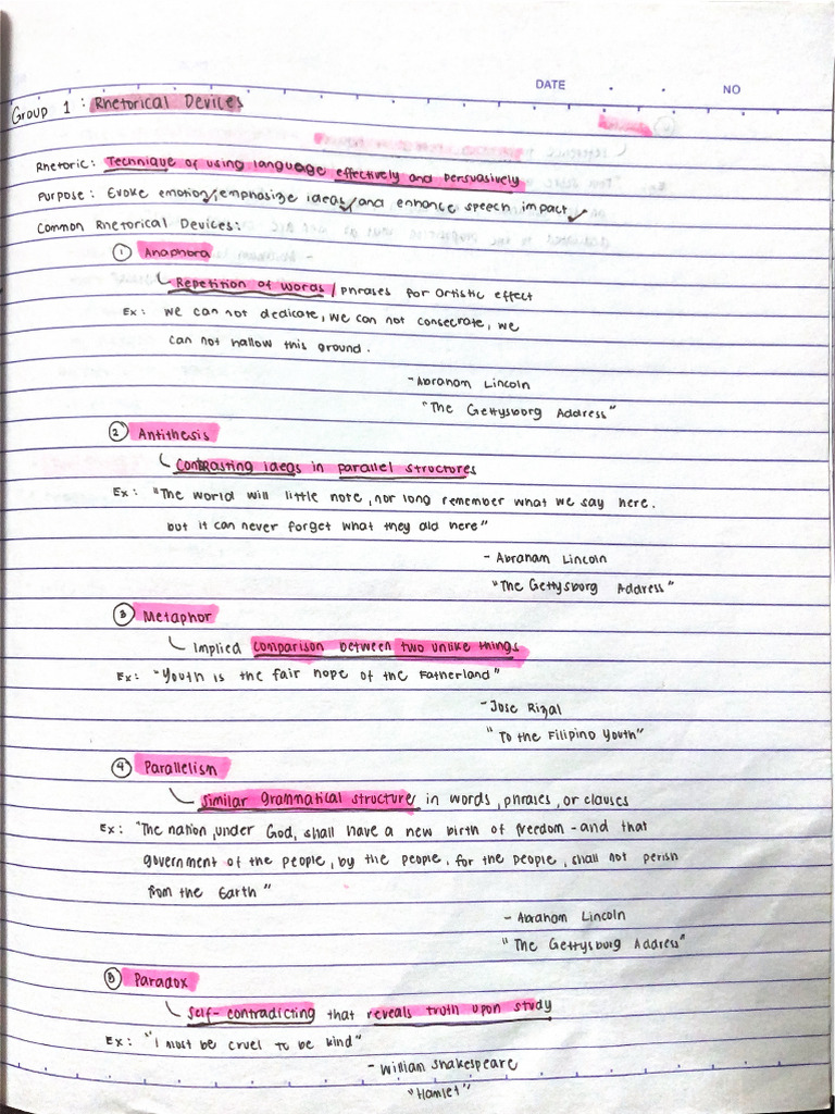 English Notes: Rhetorical Notes 10 | PDF