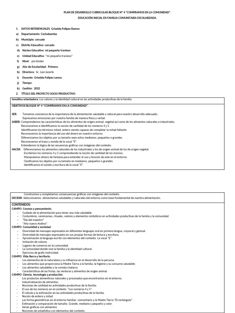 Desarrollo Curricular: Compramos en la Comunidad | PDF | Alimentos ...