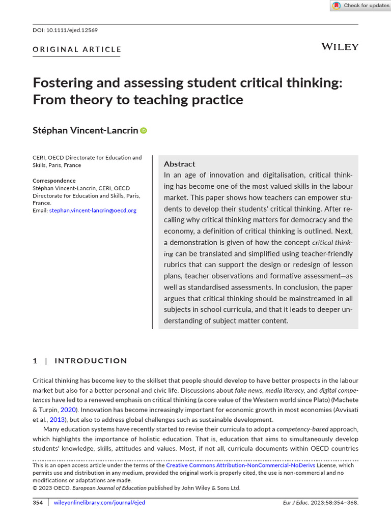 Fostering Critical Thinking in Education | PDF | Critical Thinking ...