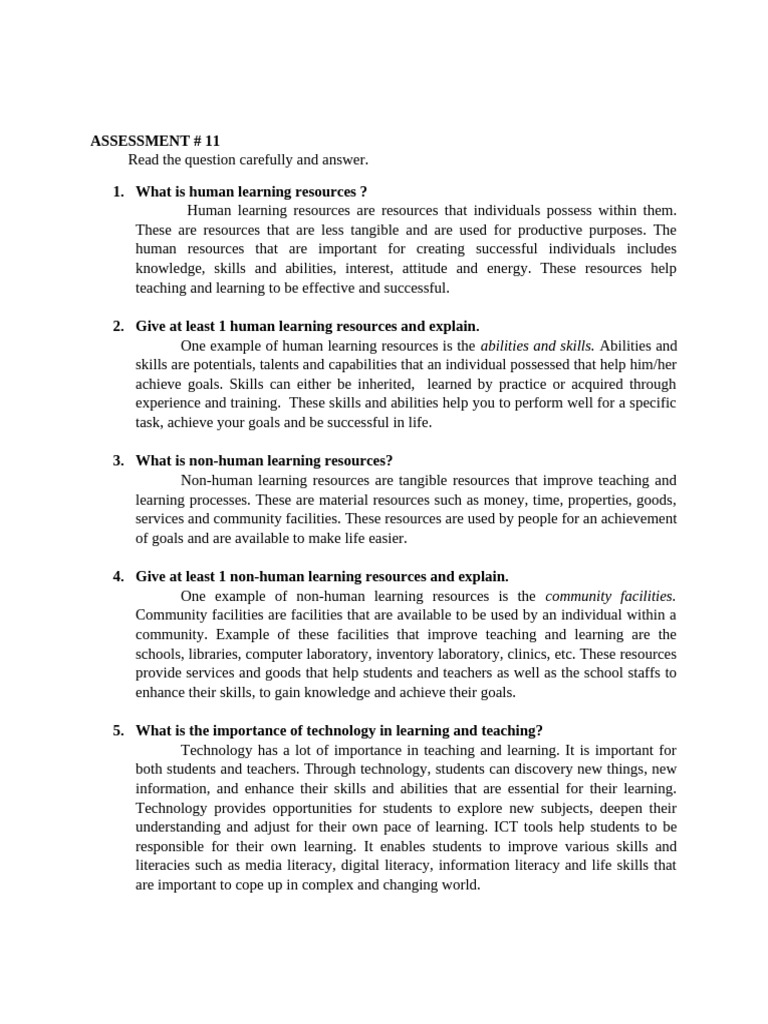 Assessment 11 | PDF | Learning | Distance Education
