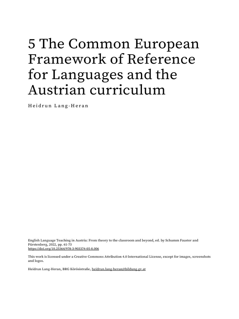 CEFR's Impact on Austrian Language Curriculum | PDF | Curriculum ...