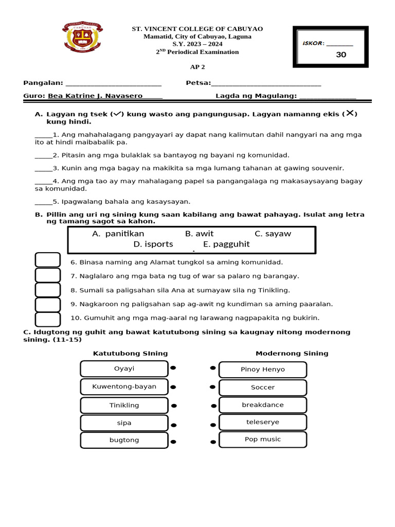 AP 2 - 2nd PERIODICAL EXAMINATION | PDF
