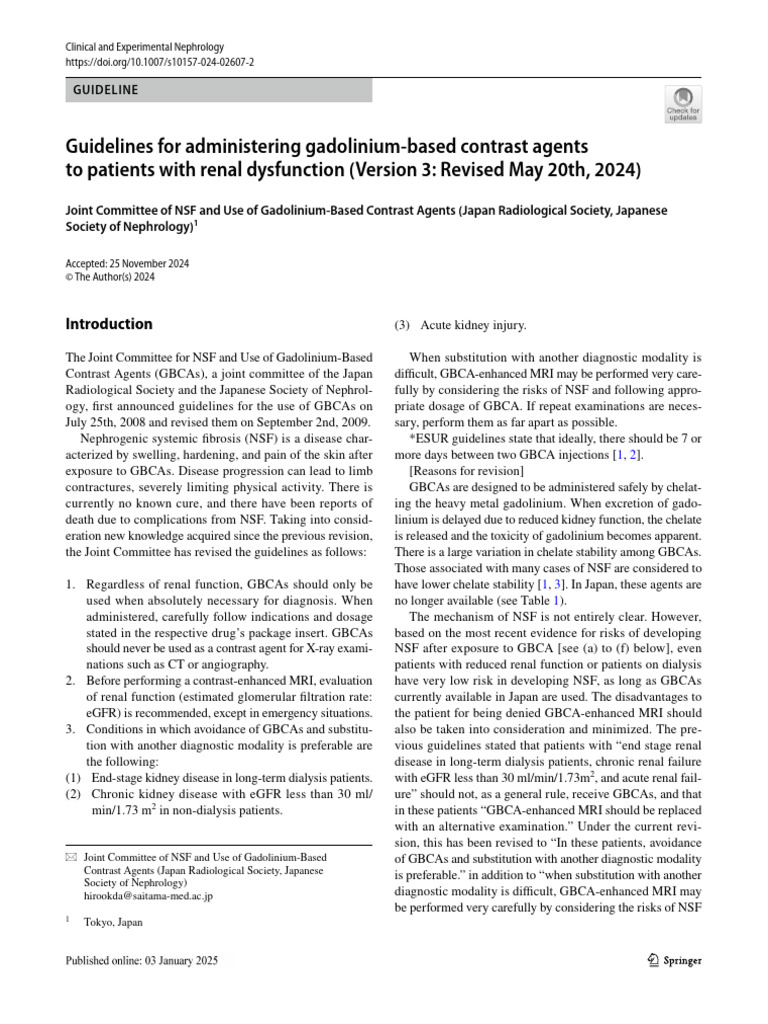 Gadolinium Contrast Guidelines for Renal Dysfunction | PDF | Kidney ...