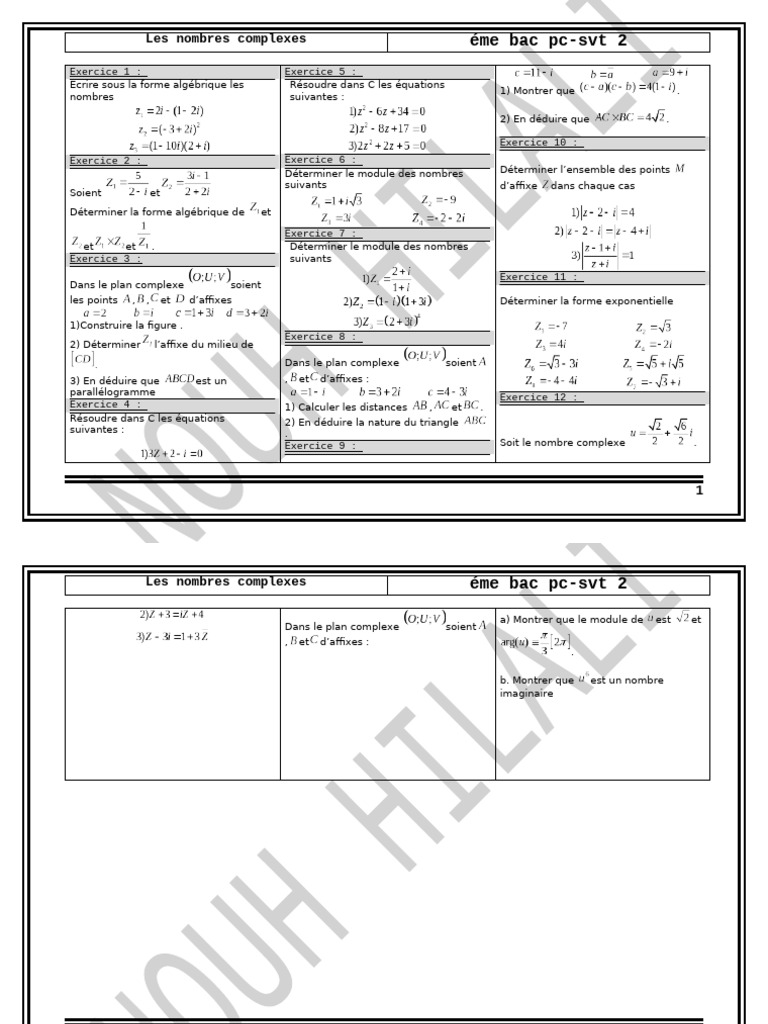 Nombres complexes : Exercices et solutions | PDF | Nombre complexe ...