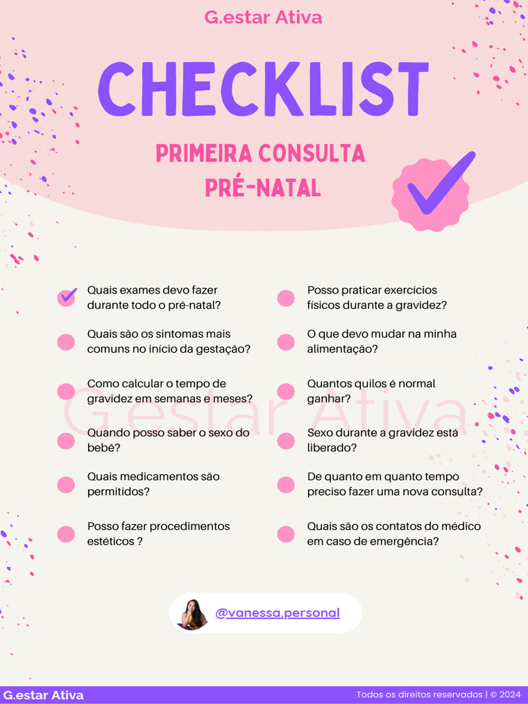 Checklist da Primeira Consulta Pré-Natal | PDF | Gravidez ...