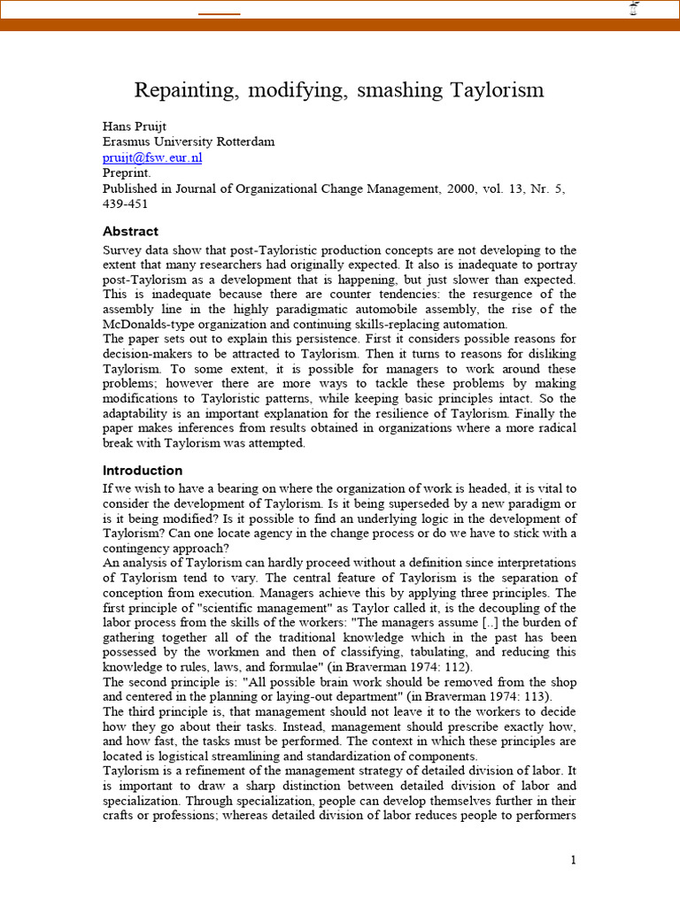 Taylorism's Resilience in Modern Work | PDF | Employment | Full Employment