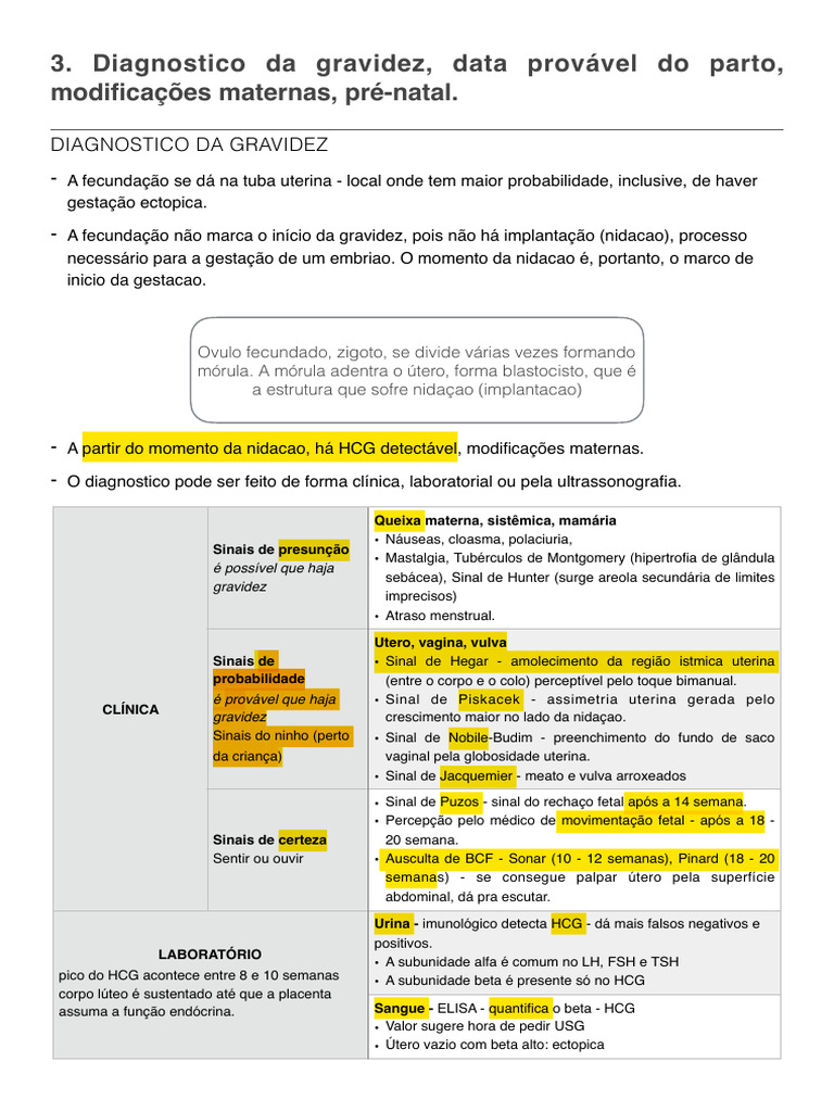 Diagnóstico e Modificações na Gravidez | PDF | Gravidez | Gonadotrofina ...