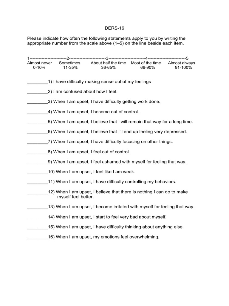 DERS-16 Emotion Regulation Scoring Guide | PDF | Feeling | Emotions