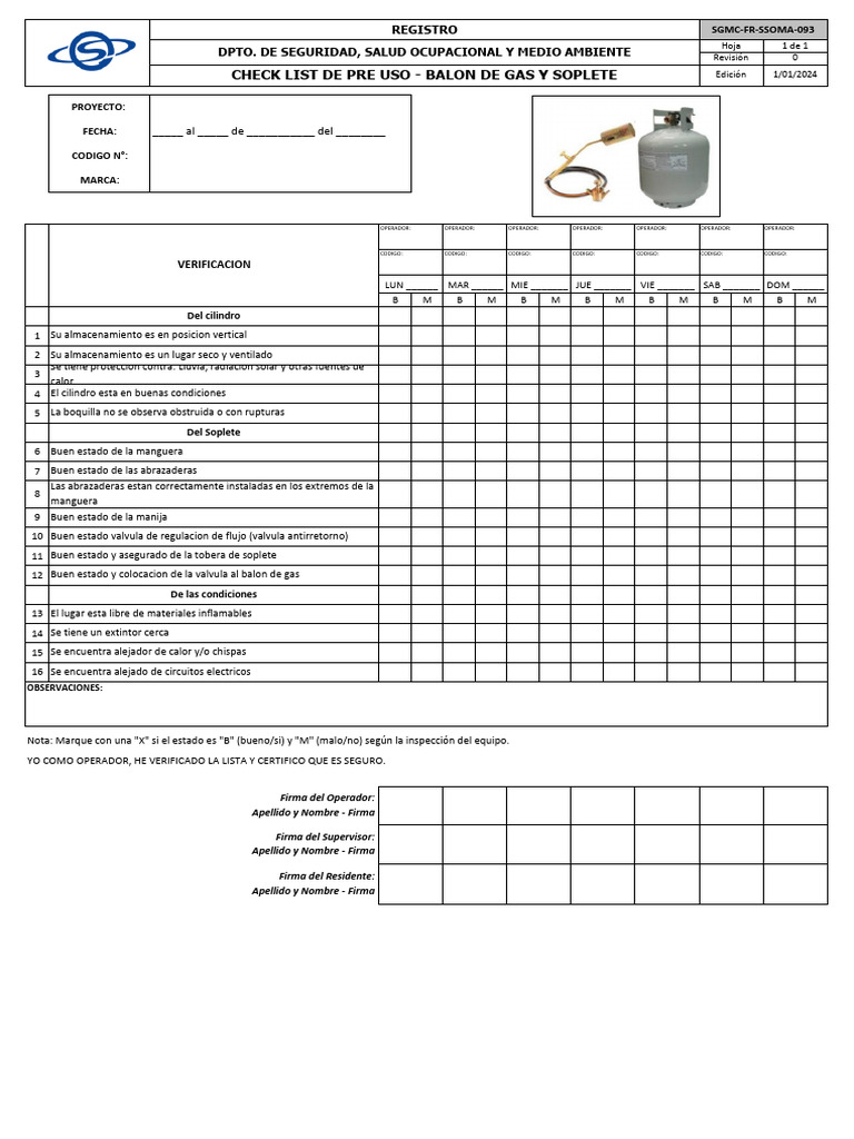 Checklist de Seguridad para Soplete y Gas | PDF