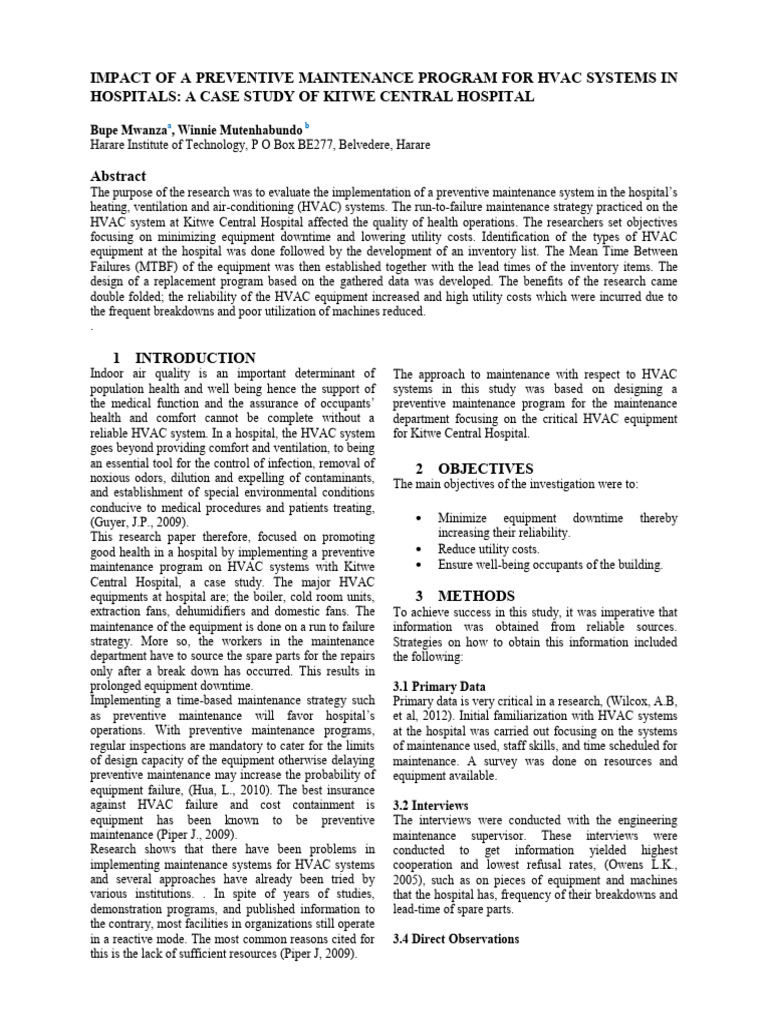 HVAC Preventive Maintenance Impact in Hospitals | PDF | Ventilation ...