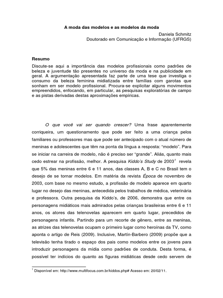 Modelos e o Sonho de Ser Modelo | PDF | Feminilidade | Beleza