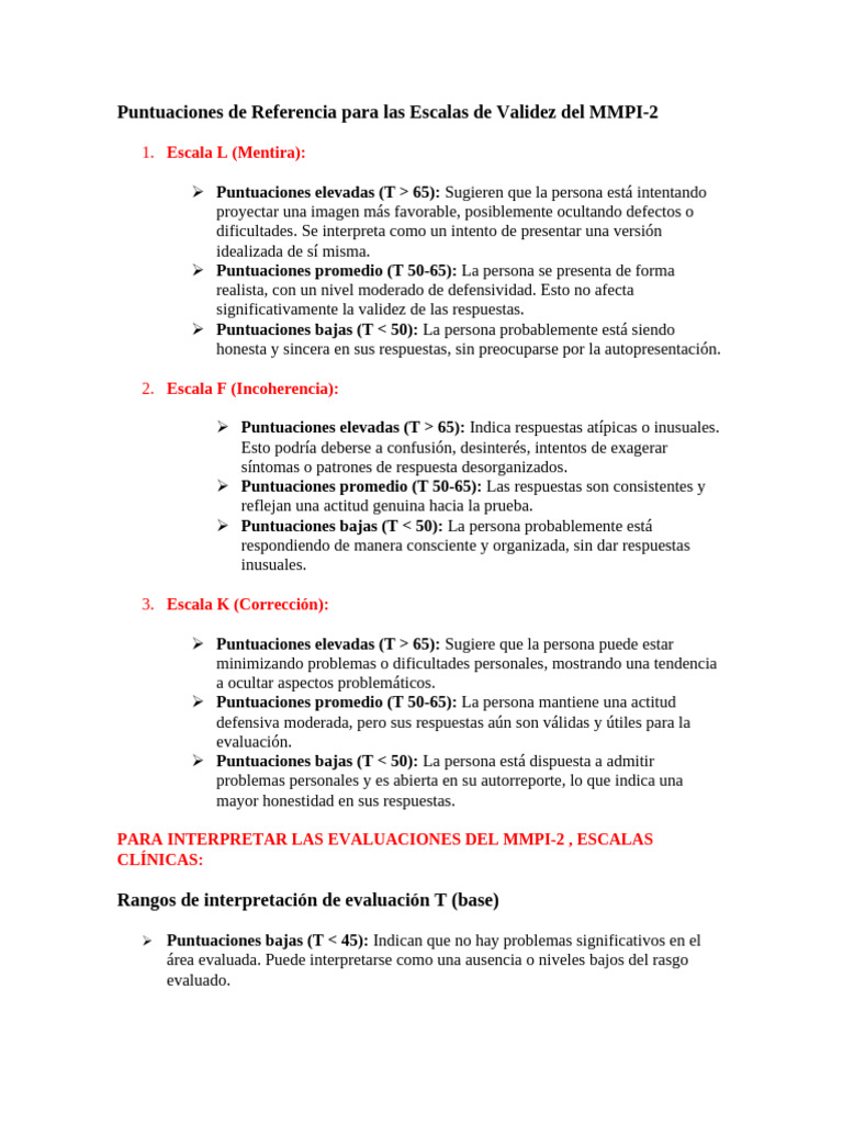 Puntuaciones y Validación del MMPI-2 | PDF | Ansiedad | Depresión ...