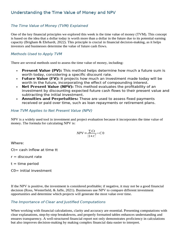 Time Value of Money and NPV Explained | PDF | Time Value Of Money | Net ...