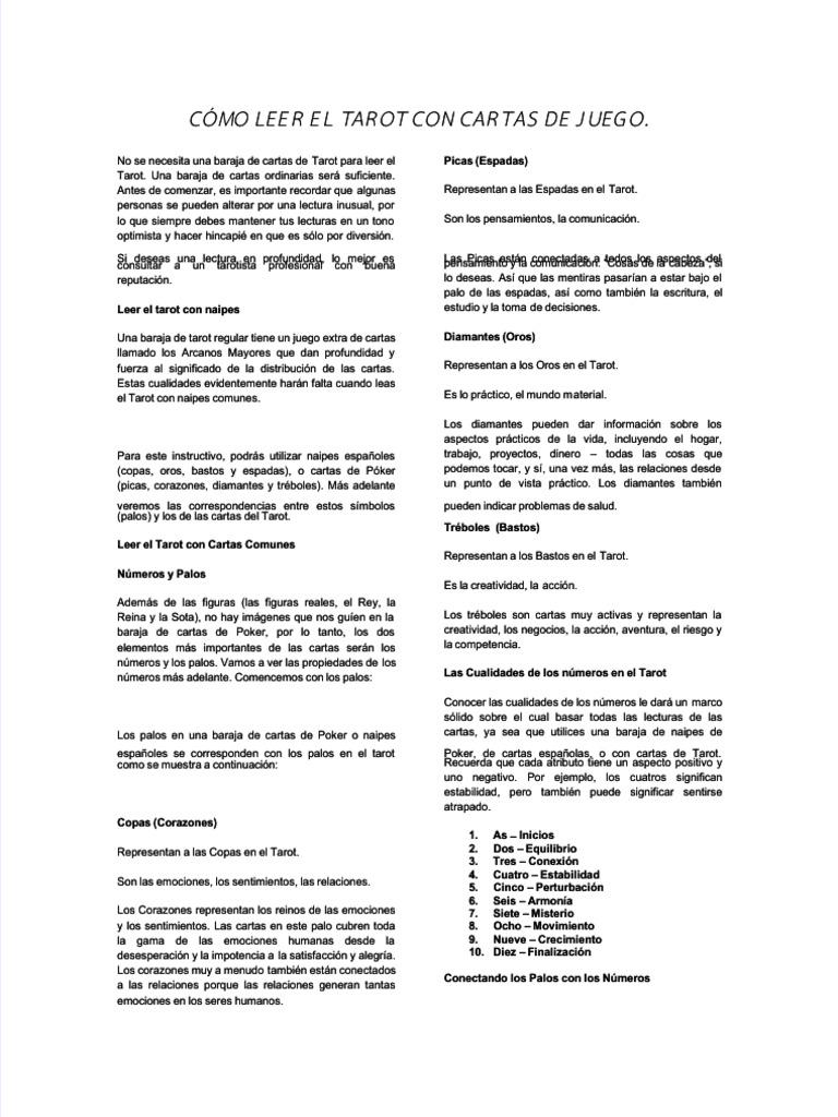 PDF Como Leer El Tarot Con Cartas de Juego - Compress | PDF | Jugando a ...