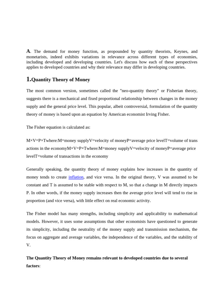 Money Demand Theories in Economies | PDF | Demand For Money | Monetary ...