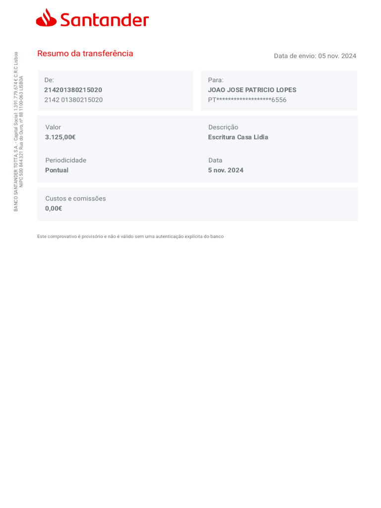 Comprovativo de Transferência Santander | PDF