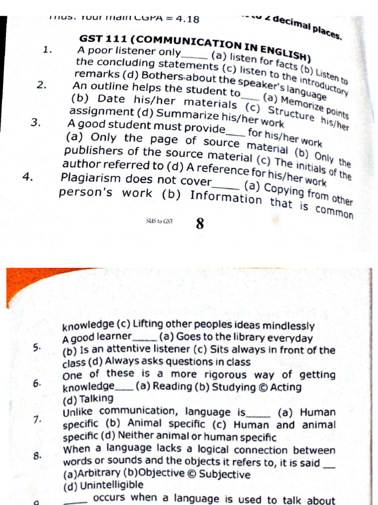 Yotv Past Question and Answer To GST (111,113 &115) | PDF