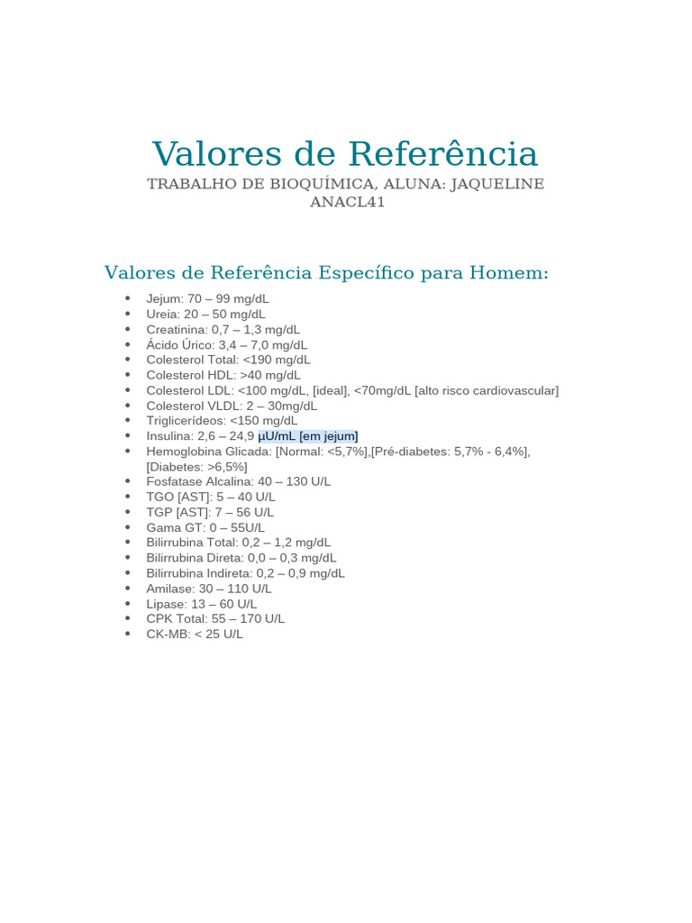 Valores de Referência para Saúde Masculina | PDF