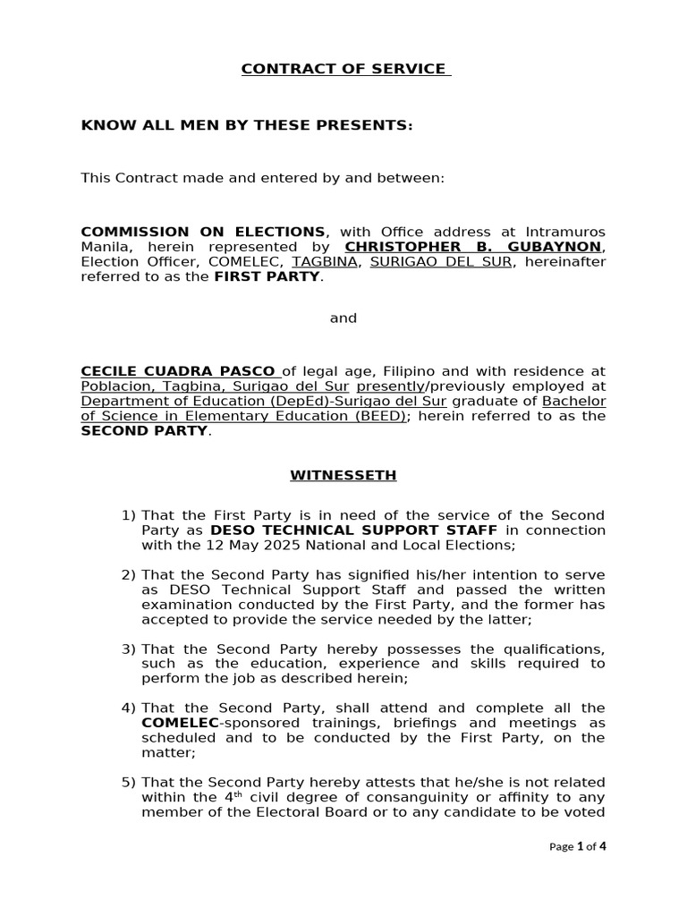 2025 Contract Template DESO TSS Draft Only | PDF | Government | Justice