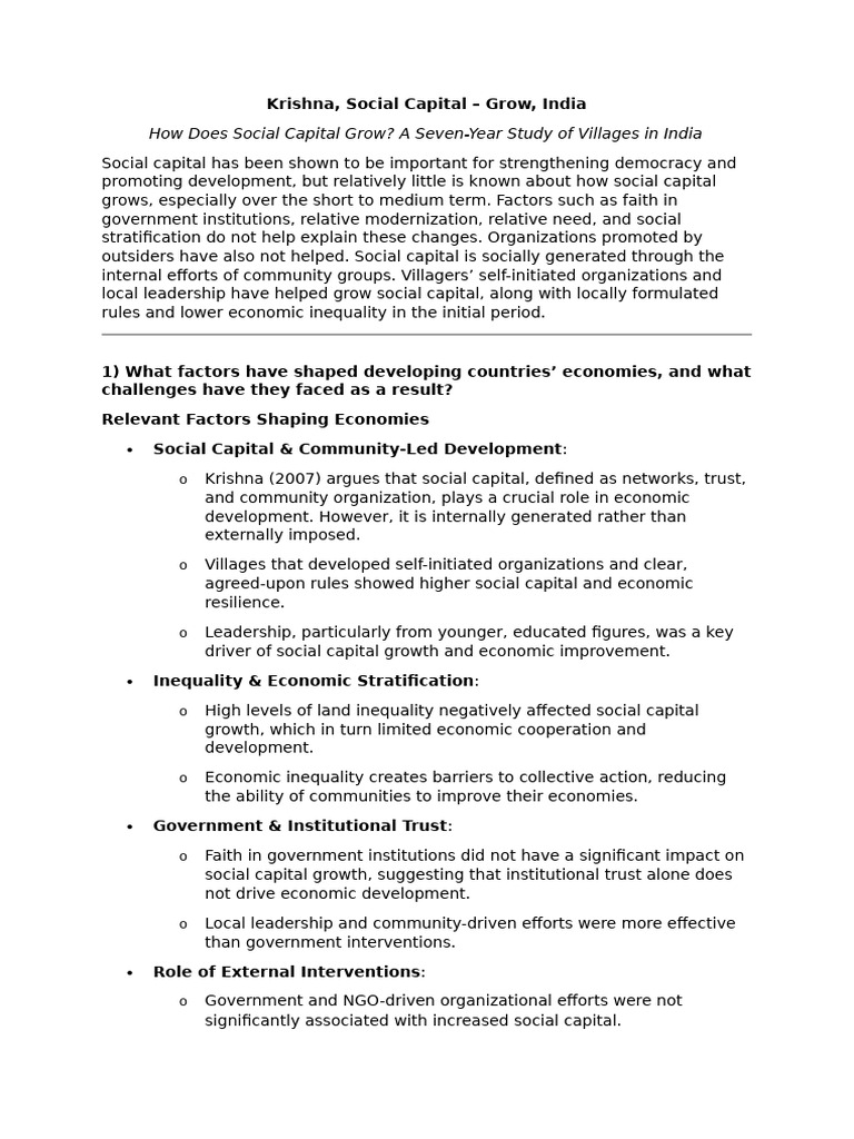 Social Capital Growth in Indian Villages | PDF | Social Capital ...