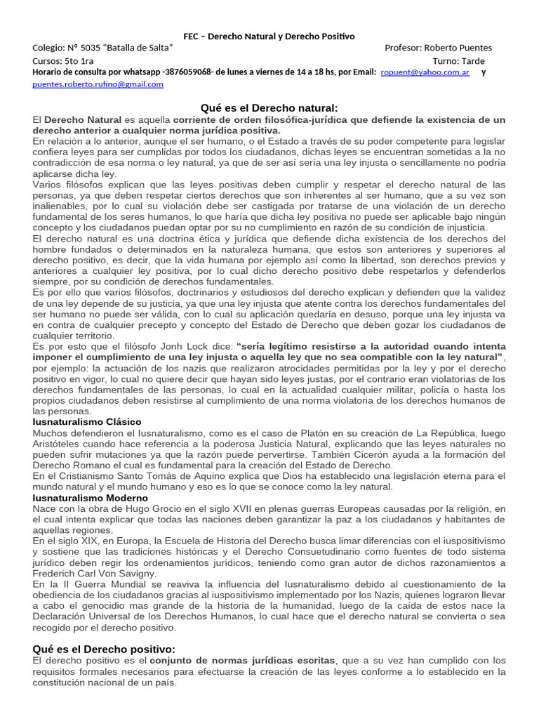 1 - 2T. Derecho Positivo y Natural | PDF | La Ley natural | Derechos ...