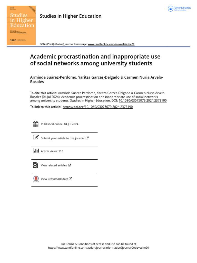 Academic Procrastination and Inappropriate Use of Social Networks Among ...