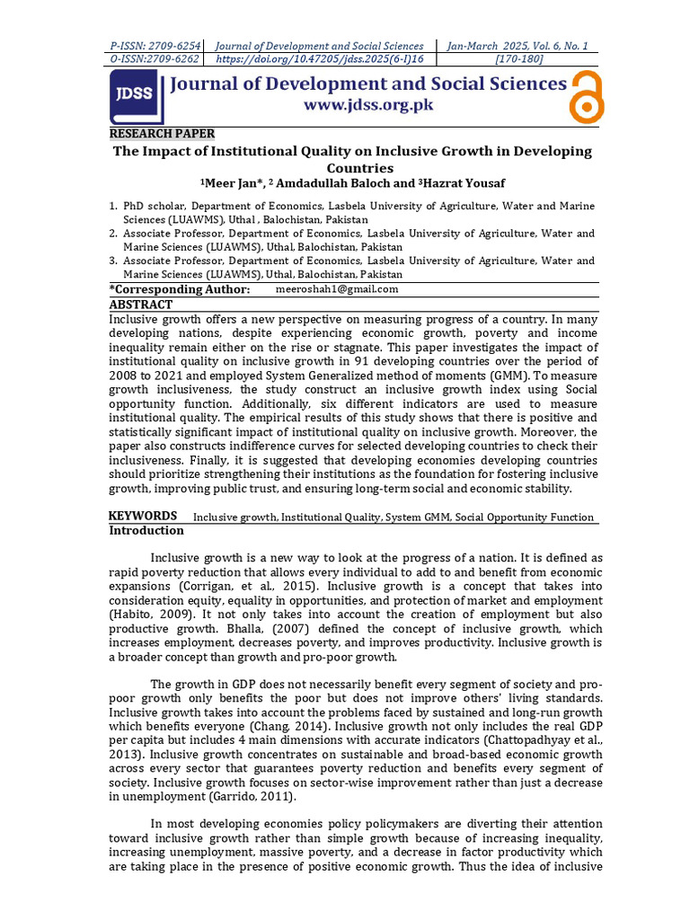 Institutional Quality and Inclusive Growth | PDF | Economic Growth ...