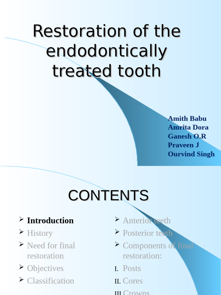 Final Restoration of Endodontically Treated Teeth | PDF | Dental ...