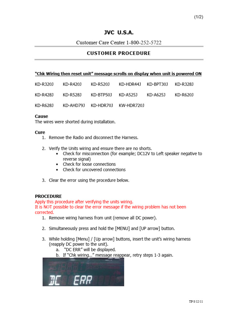 JVC Unit Wiring Check and Reset Guide | PDF