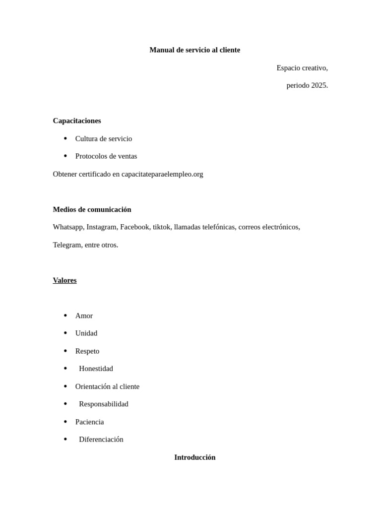 Manual de Servicio al Cliente 2025 | PDF | Servicio al Cliente | Cliente