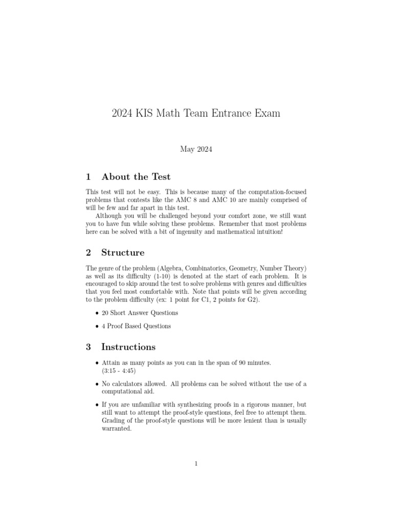 2024 KIS Math Team Exam Guide | PDF | Mathematics | Algebra