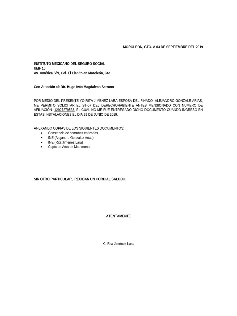 Carta de Solicitud de St07 | PDF