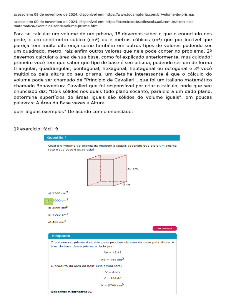 Como Calcular o Volume de um Prisma | PDF
