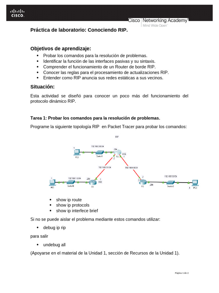 Práctica de laboratorio sobre RIP | PDF