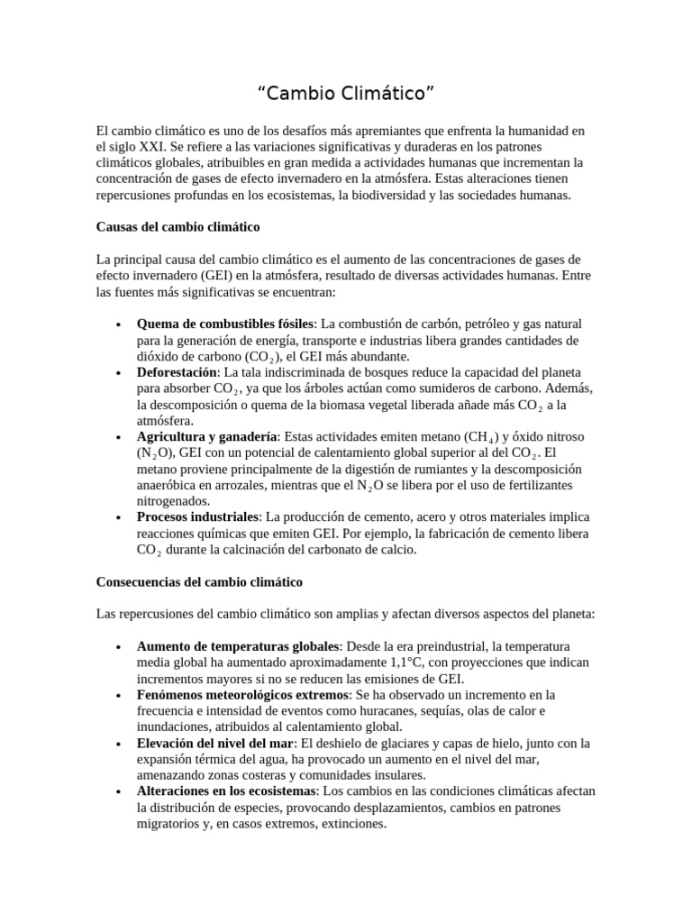 Causas y Consecuencias del Cambio Climático | PDF | Gases de efecto ...