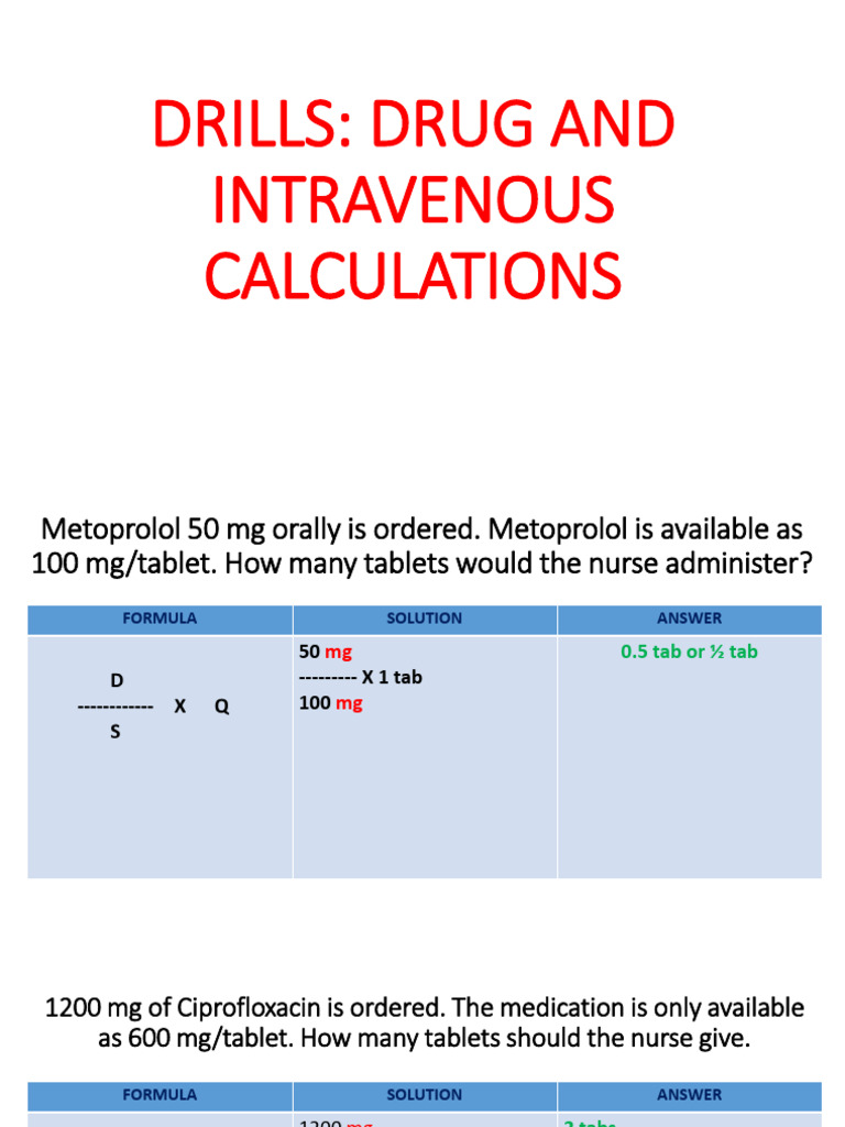 Drug Dosage and IV Calculation Guide | PDF | Intravenous Therapy | Dose ...
