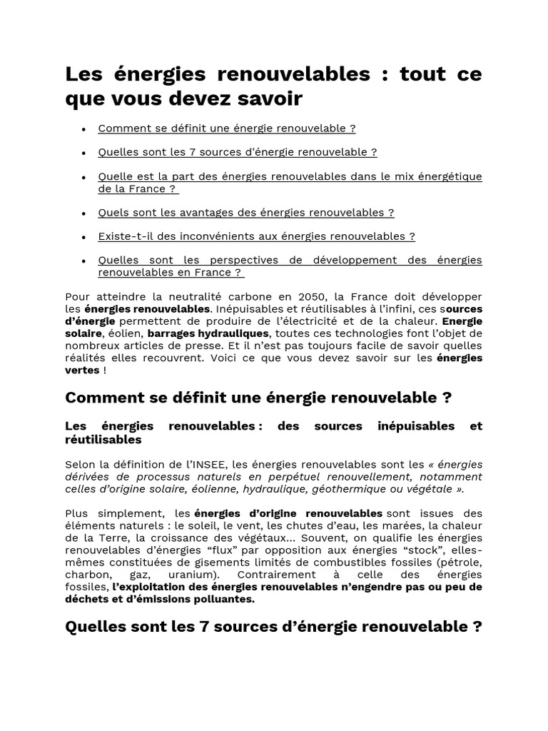 Énergies renouvelables : définitions et enjeux | PDF | Énergie ...