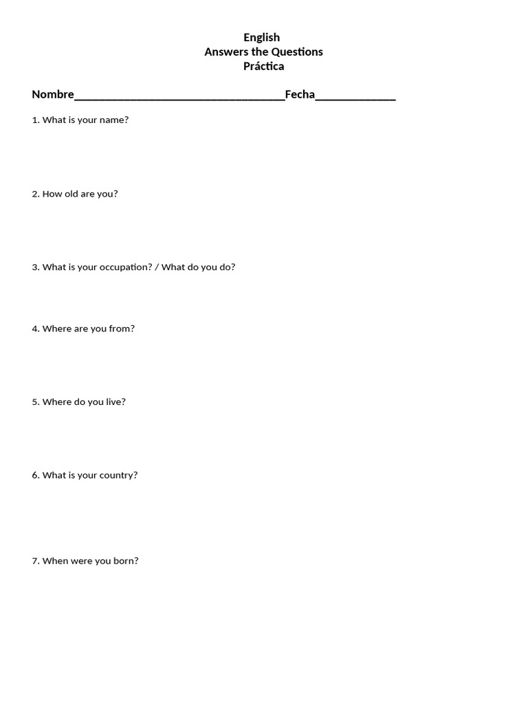 English Practice: Personal Questions | PDF