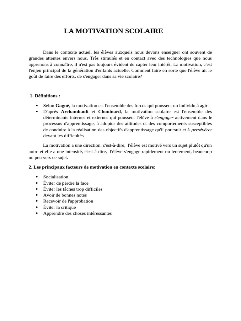 Stimuler la Motivation Scolaire | PDF | Motivation | Motivant