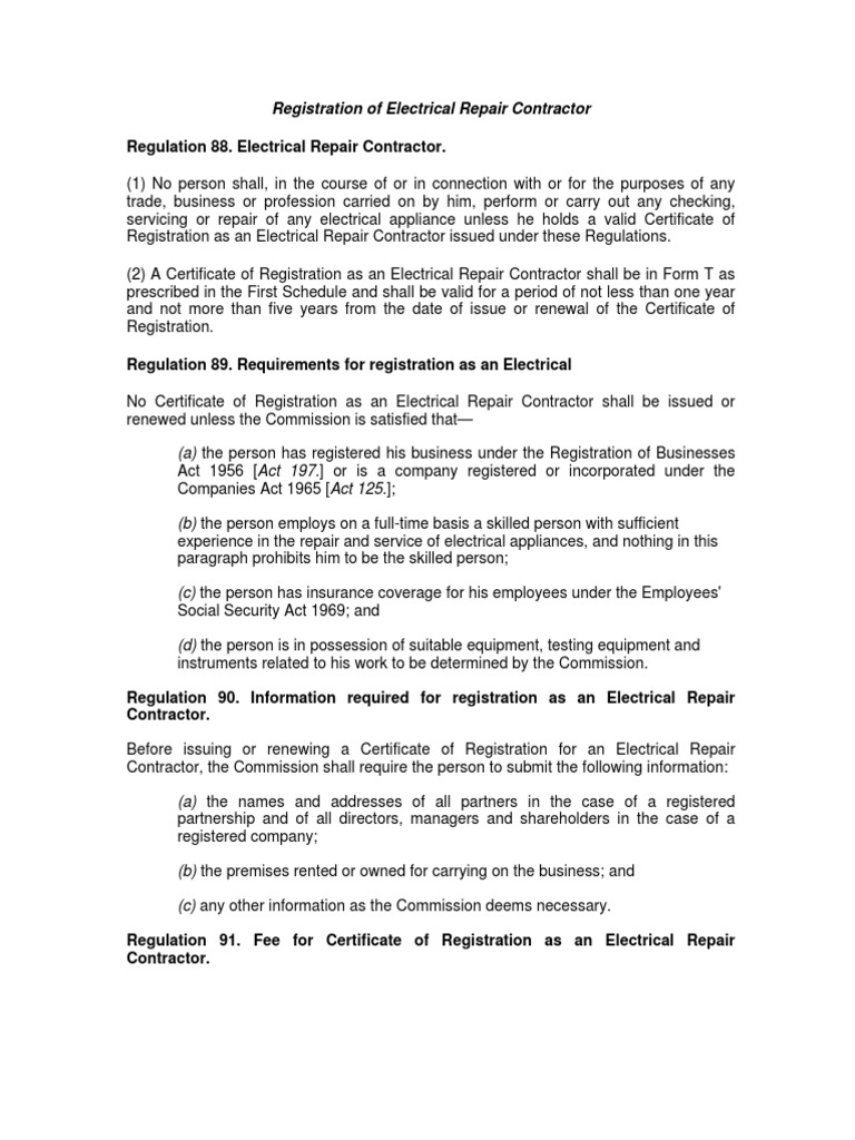 Electrical Repair Contractor Registration | PDF | Finance & Money ...