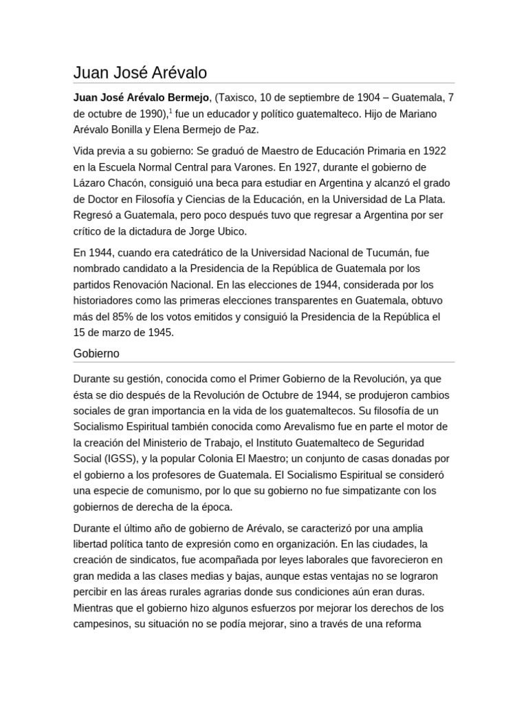 Juan José Arévalo: Revolución y Reformas en Guatemala | PDF | Papa juan ...