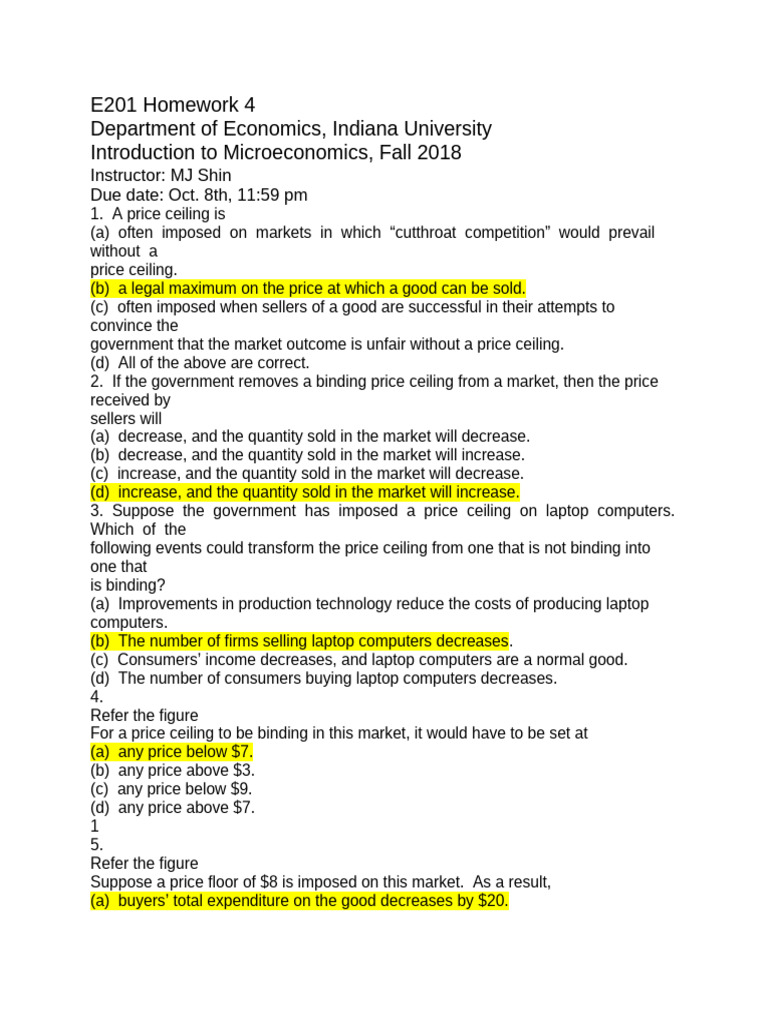 Microeconomics Price Controls Homework | PDF | Taxes | Prices