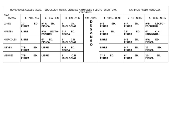 Horario de Clases 2025 | PDF