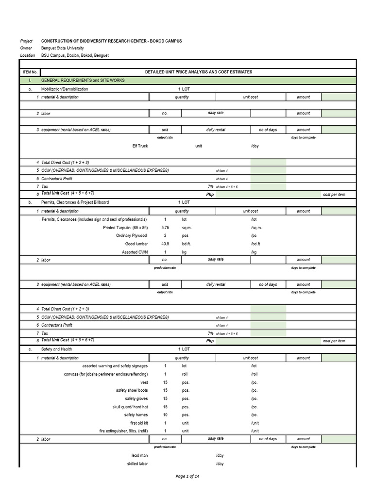 Biodiversity Research Center Cost Analysis | PDF | Cost | Structural ...