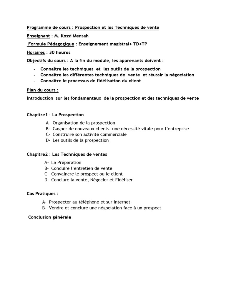 Techniques de Prospection et Vente | PDF | Commercialisation | l'Internet