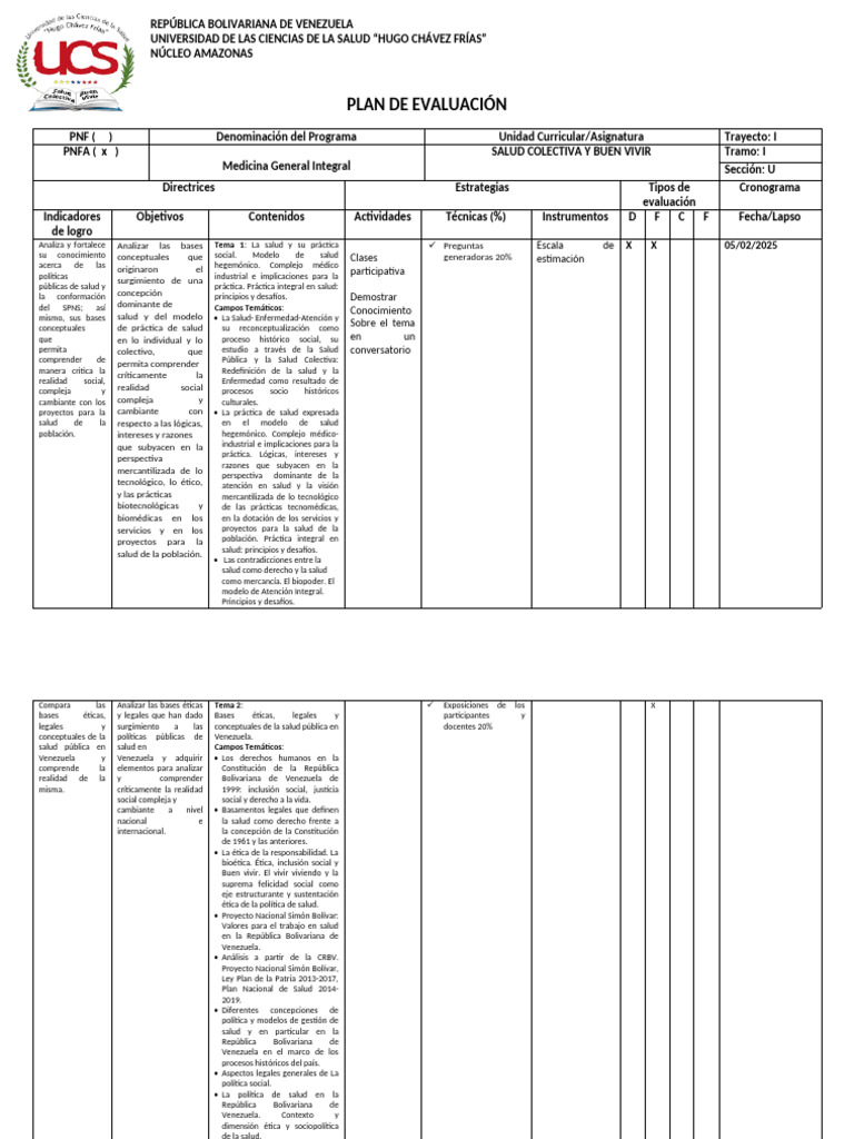 1 - Formato Plan de Evaluación | PDF | Venezuela | Educación en artes ...