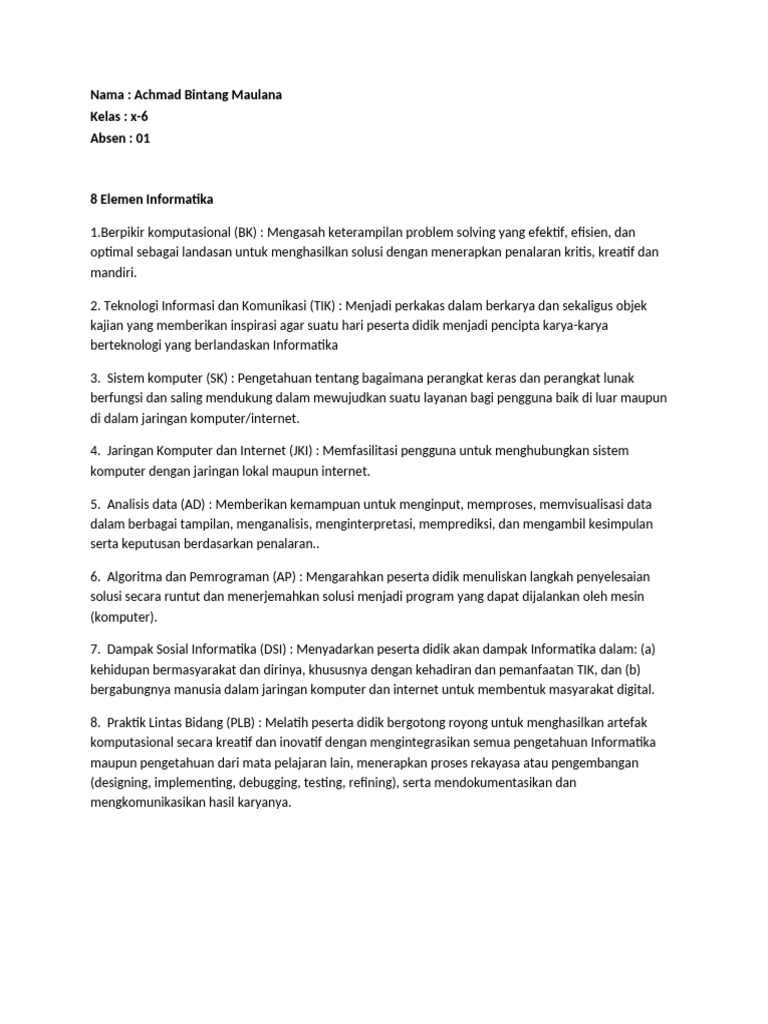 8 Elemen Dasar Informatika | PDF