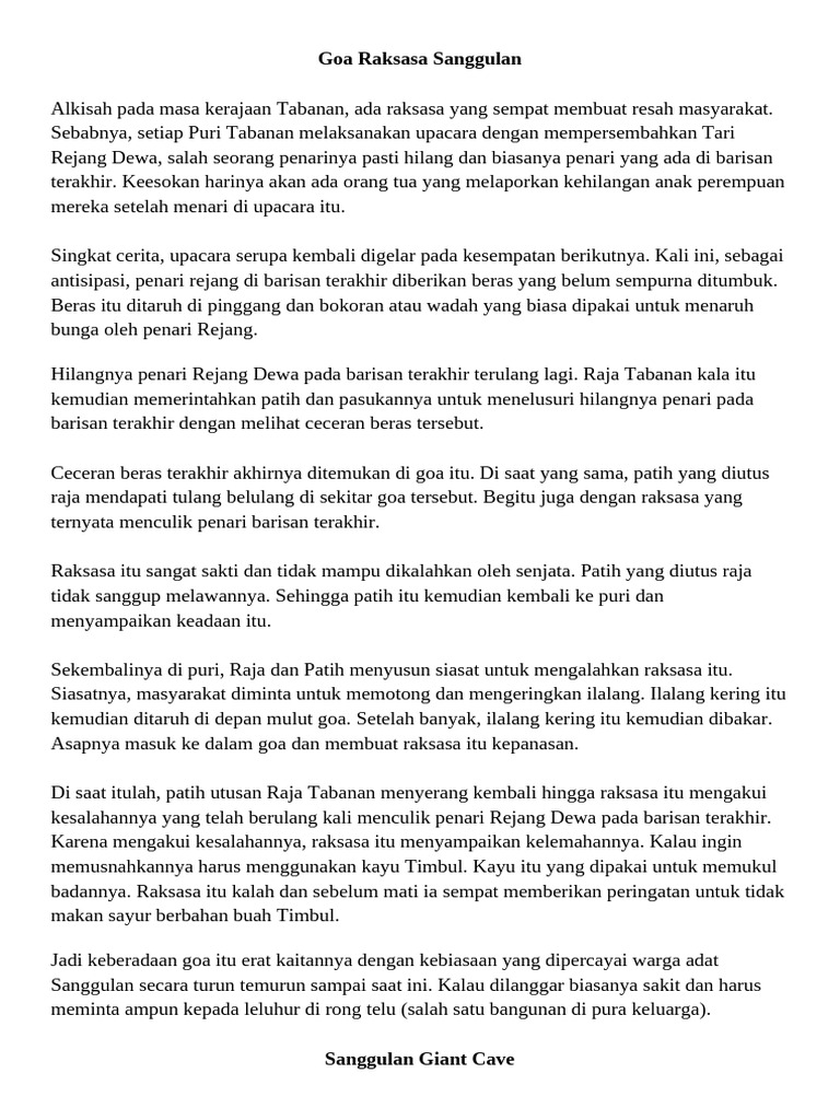 Legenda Goa Raksasa Sanggulan | PDF