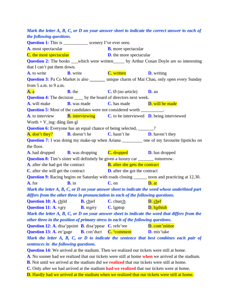 English Grammar Practice Questions | PDF