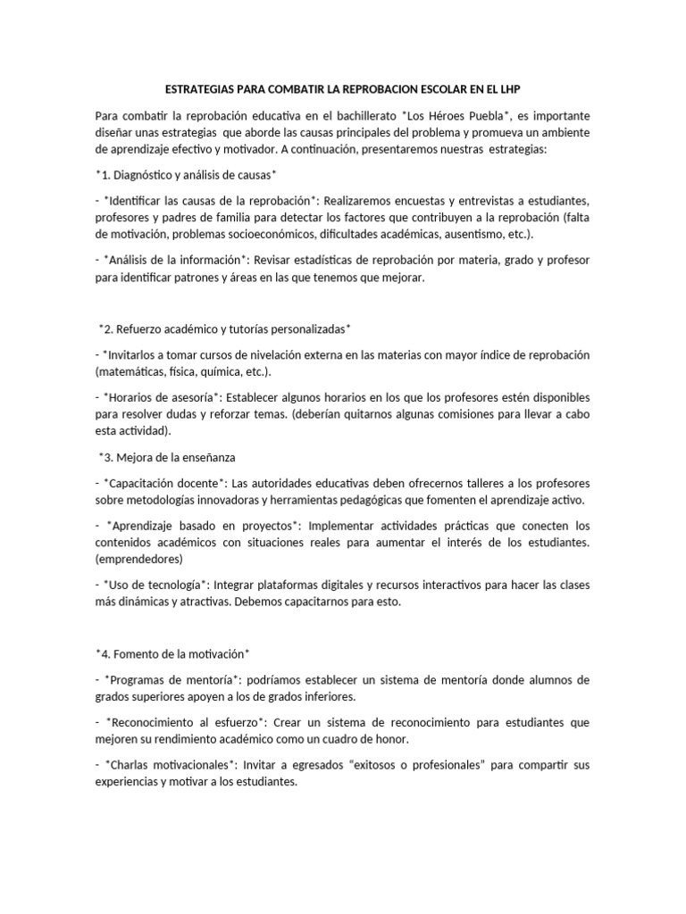 Estrategias para evitar reprobación en bachillerato | PDF | Maestros ...
